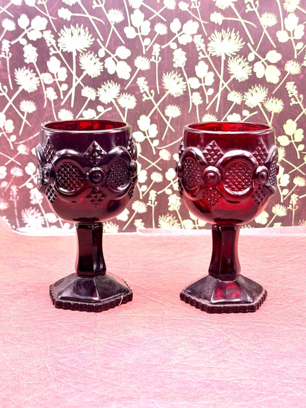 Vintage Ruby Red Goblet Pair